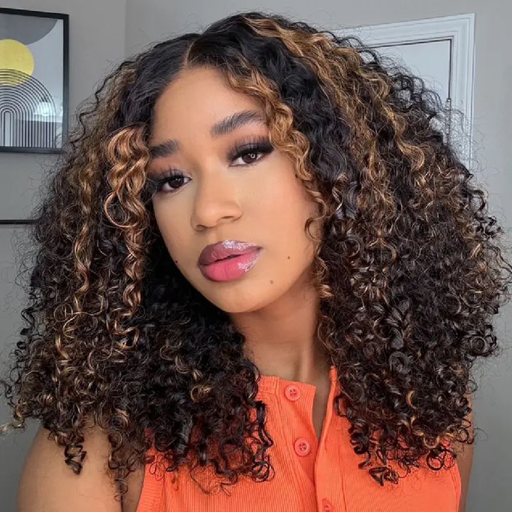 Highlight Burmese Curly 13x6 Lace Front Human Hair Wigs for Black Women Pre-plucked Natural Hairline