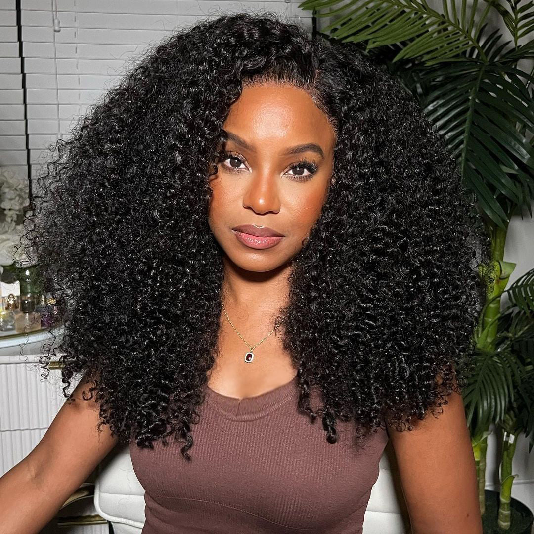 300% Density Bold Bounce Thick Fluffy Curly Human Hair Wigs Glueless Lace Closure Wig-Bangjazz Hair