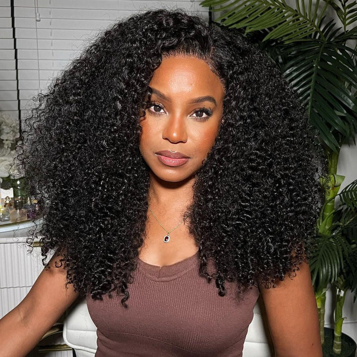 300% Density Bold Bounce Thick Fluffy Curly Human Hair Wigs Glueless Lace Closure Wig-Bangjazz Hair