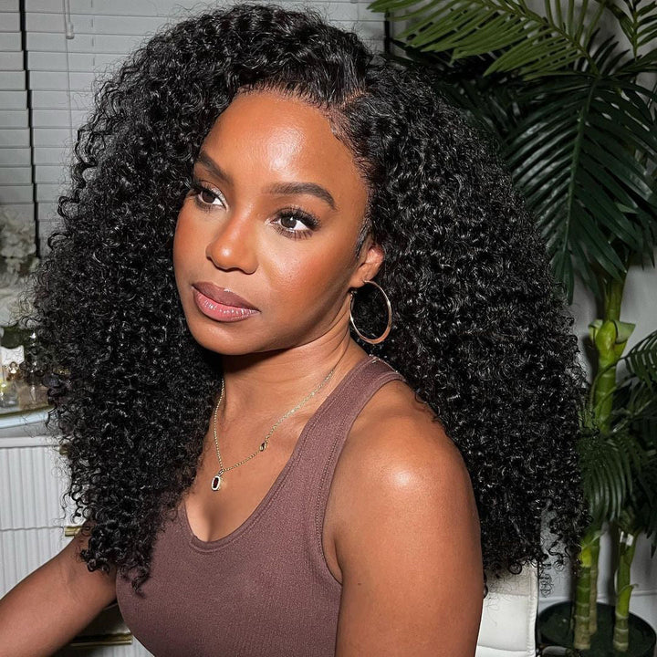 300% Density Bold Bounce Thick Fluffy Curly Human Hair Wigs Glueless Lace Closure Wig-Bangjazz Hair