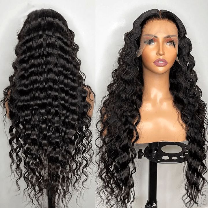Glueless Loose Deep Wave Wigs Natural Color &amp; Highlight Blonde Virgin Human Hair Clear Transparent Lace Front Wig Pre Plucked Hairline 180% Density - Bangjazz Hair