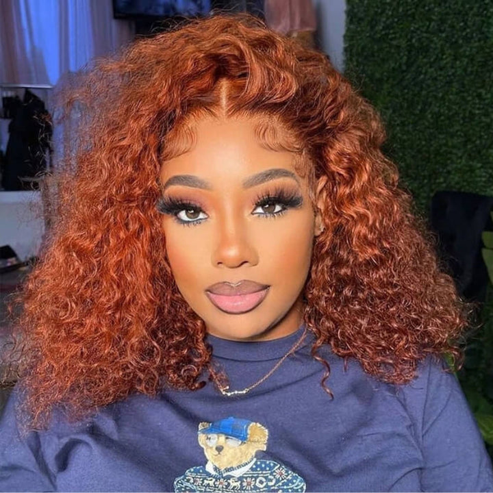 Ginger Orange Color Pixie Curly Glueless Transparent Lace Front Wigs Pre Everything Bob Wigs Human Hair -Bangjazz Hair