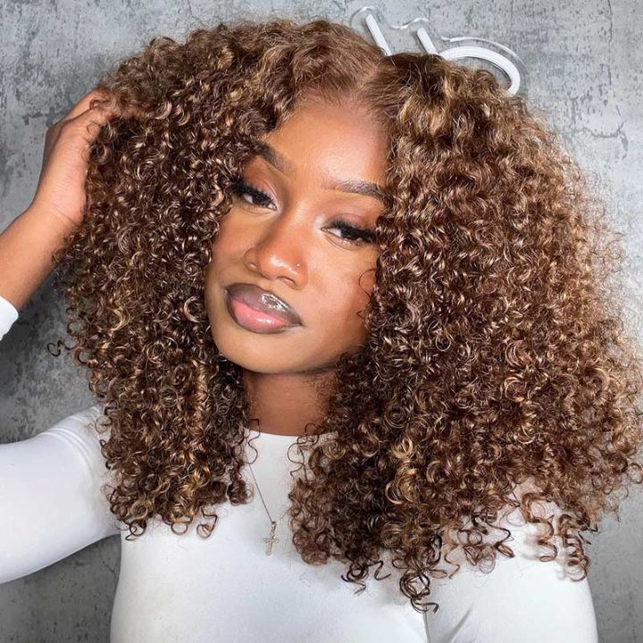 Bangjazz Glueless Thick Fluffy Afro Curly Human Hair Bob Wigs 7x5 / 13x4 Invisiable Lace Wig