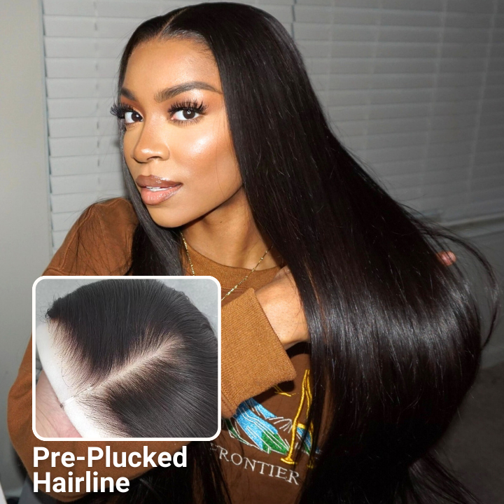 Bangjazz Hair Long Sikly Straight Undetectable HD Glueless v8 Lace Closure 5x7 Wigs with Deep Hairline Free Part Hairstyle