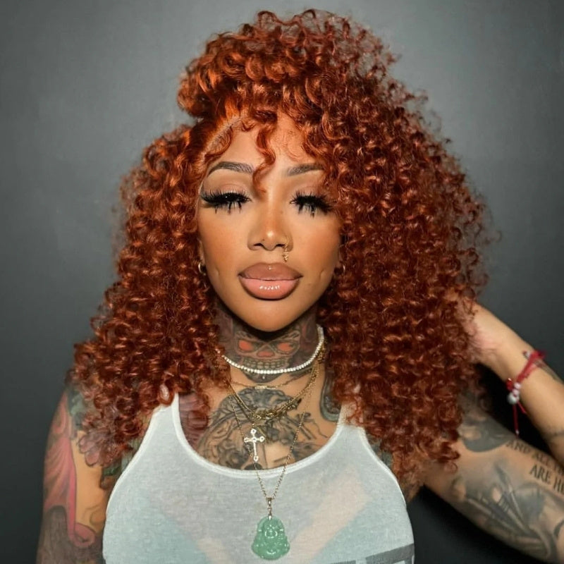 Glueless Dark Ginger Brown Lace Front Deep Wave Wig 100% Human Hair - Clear Transparent Lace Front/Closure Human Hair Colored Wig- Bangjazz Hair