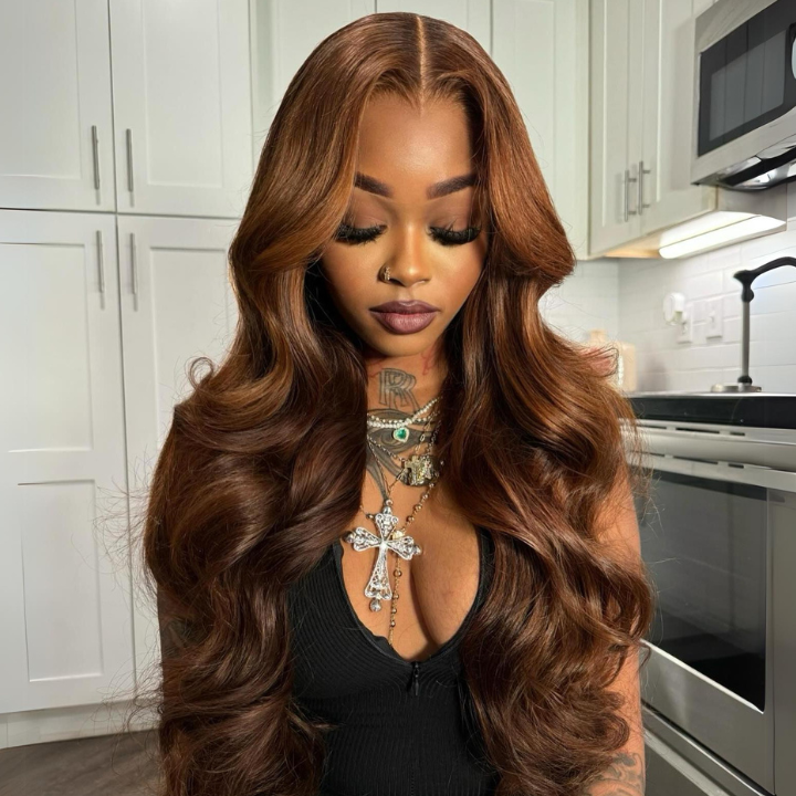 Highlight Light Brown Glueless 7x5 / 13x4 Lace Front Wig Human Hair Loose Wave Clear Transparent Lace Front Colored Wigs Human Hair Pre Plucked - Bangjazz Hair