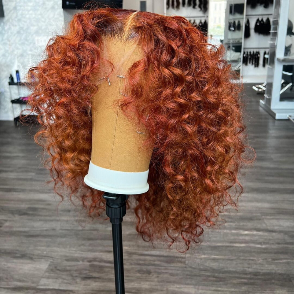 Ginger Orange Color 4x4 / 13x4 Curly Glueless Lace Front 180% Density Short Bob Human Hair Wigs