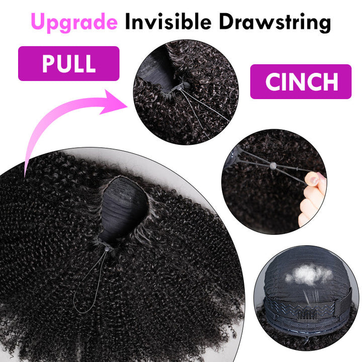 3 In 1 Half Wig | Kinky Curly Put On &amp; Go Invisible Drawstring Glueless Flip Over Half Wig Beginner Friendly