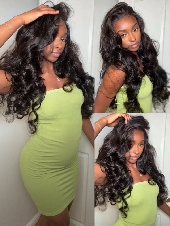 Double Drawn 3D Loose Wave Raw Human Hair Transparent Full Lace Front Glueless Wig with Curtain Bangs