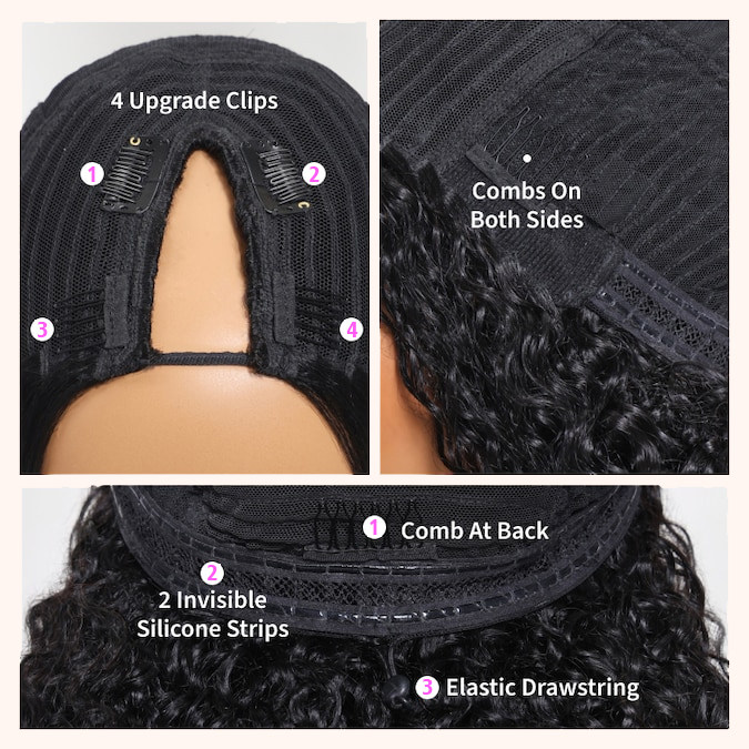 Glueless V Part Wig Beginner Friendly Curly Human Hair No Sew In No Gel NO Leave Out- Bangjazz Hair