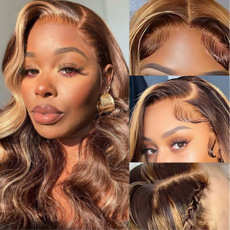 Glueless Highlight Honey Blonde Body Wave 13x4 / 13x6 Pre Everything Bleach Knots Put On And Go Human Hair Wig - Bangjazz Hair