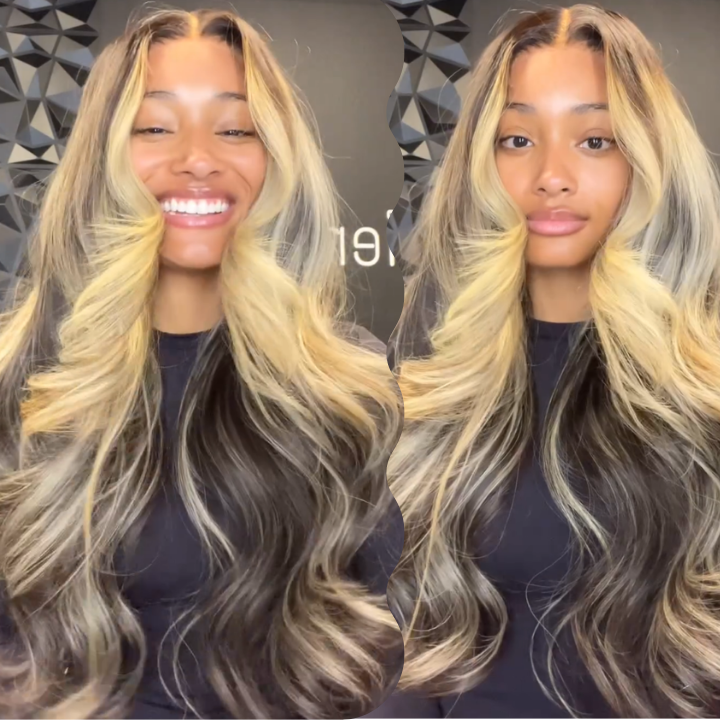 Highlihgt Blonde Color Loose Wave Clear Transparent Glueless Lace Front/Closure Human Hair Wig- Bangjazz Hair
