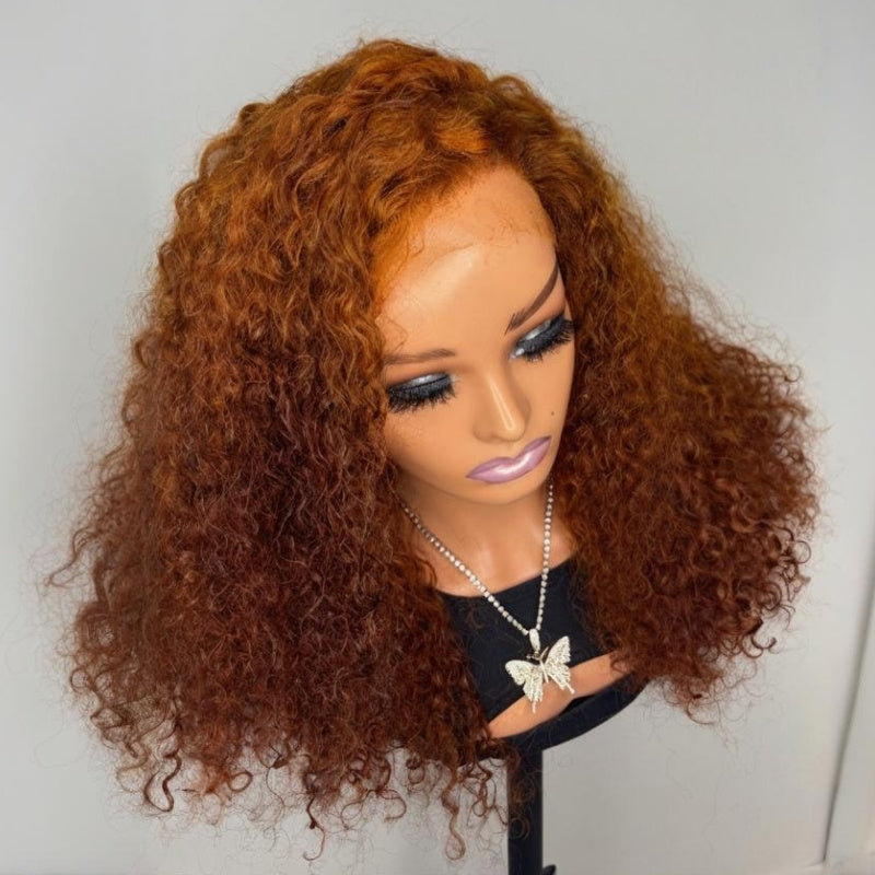 Ginger Orange Color Pixie Curly Glueless Transparent Lace Front Wigs Pre Everything Bob Wigs Human Hair -Bangjazz Hair
