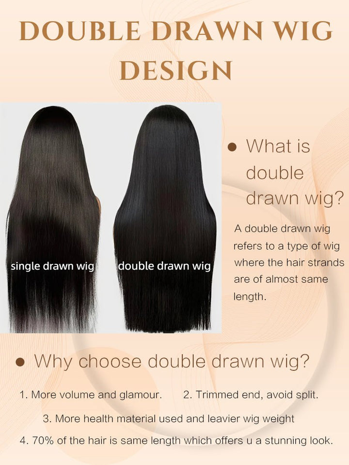 BangJazz Dark Brown Long Silk Double Drawn Straight Human Hair Wig Pre Bleached Knots 13X6 Lace Front Human Hair Wig Glueless Raw Human Hair