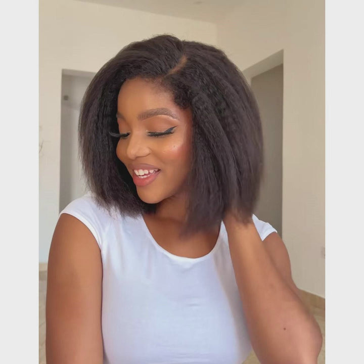 Bangjazz Hair 7×5 Lace Kinky Straight Bob Glueless Human Hair Wig