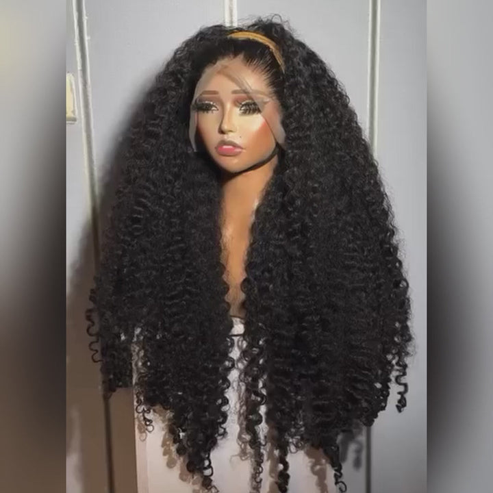 300% Density Luxury custom wigs Glueless 13x4 Full Lace Front Curly Wigs Virgin Human Hair Transparent Lace Front Wig Super Double Drawn Level - Bangjazz Hair