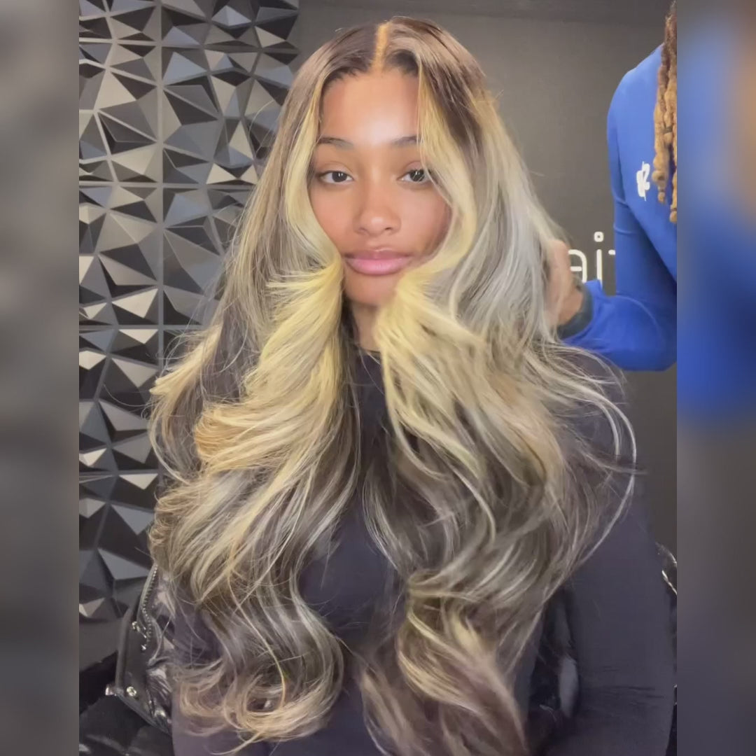 Highlihgt Blonde Color Loose Wave Clear Transparent Glueless Lace Front/Closure Human Hair Wig- Bangjazz Hair