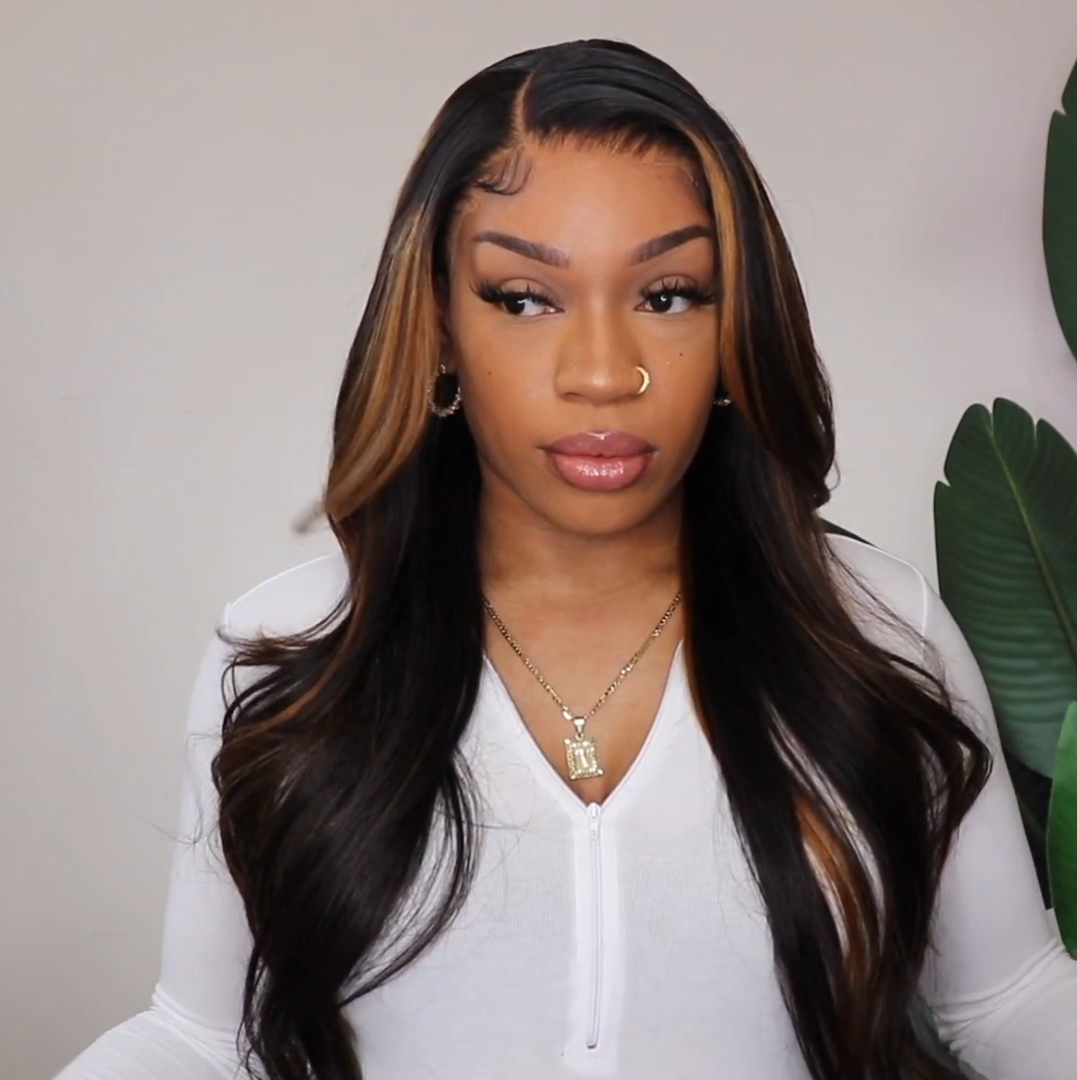 Blayage Highlight 1B/30 Color Body Wave Human Hair 13x4 Lace Front Wigs - Bangjazz Hair