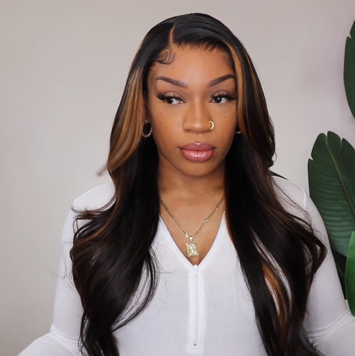 Blayage Highlight 1B/30 Color Body Wave Human Hair 13x4 Lace Front Wigs - Bangjazz Hair