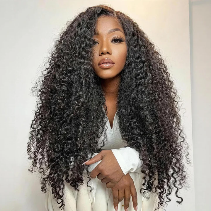 300% Density Luxury custom wigs Glueless 13x4 Full Lace Front Curly Wigs Virgin Human Hair Transparent Lace Front Wig Super Double Drawn Level - Bangjazz Hair