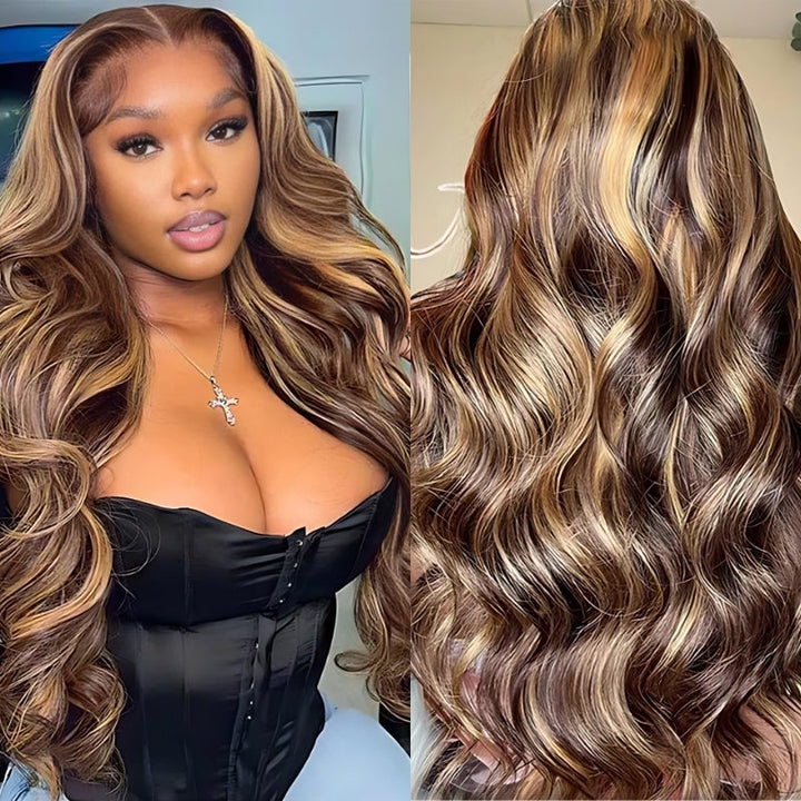 Glueless Highlight Honey Blonde Body Wave 13x4 / 13x6 Pre Everything Bleach Knots Put On And Go Human Hair Wig - Bangjazz Hair