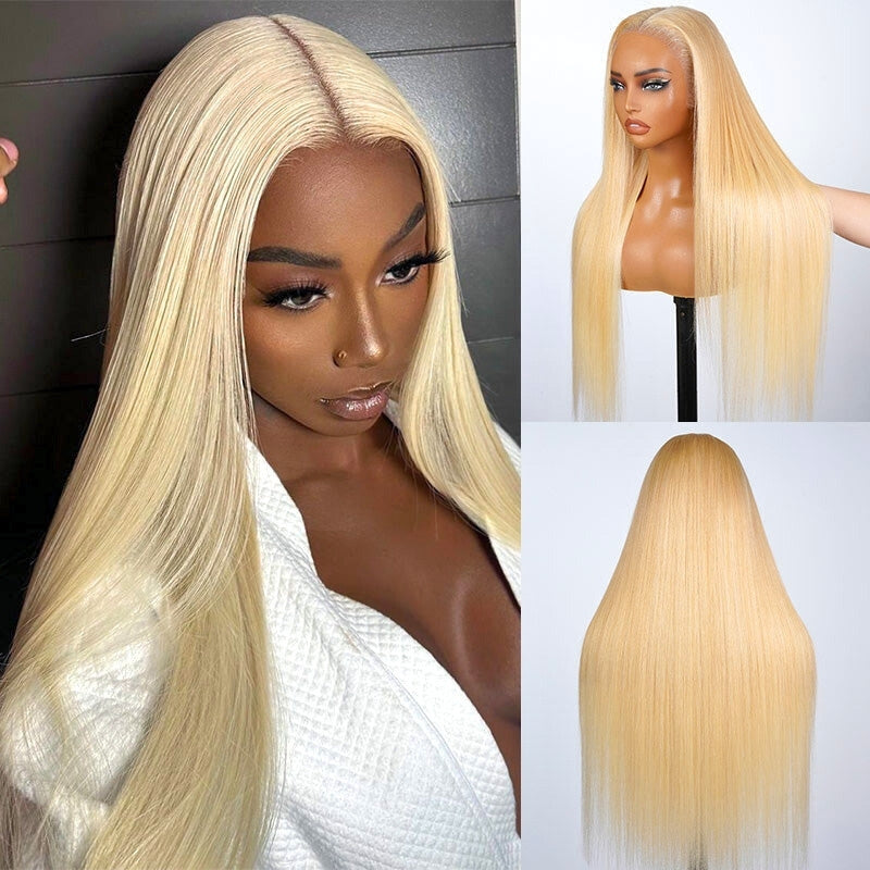 613 Stright Blonde 7x5/13x4 Pre Everything Glueless HD Transparent Lace Put On And Go Human Hair Wig-Bangjazz Hair