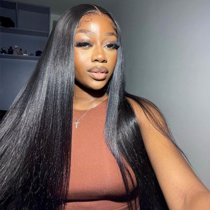 Bangjazz Hair Long Sikly Straight Undetectable HD Glueless v8 Lace Closure 5x7 Wigs with Deep Hairline Free Part Hairstyle