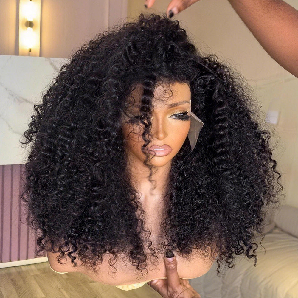 300% Density Luxury custom wigs Glueless 13x4 Full Lace Front Curly Wigs Virgin Human Hair Transparent Lace Front Wig Super Double Drawn Level - Bangjazz Hair