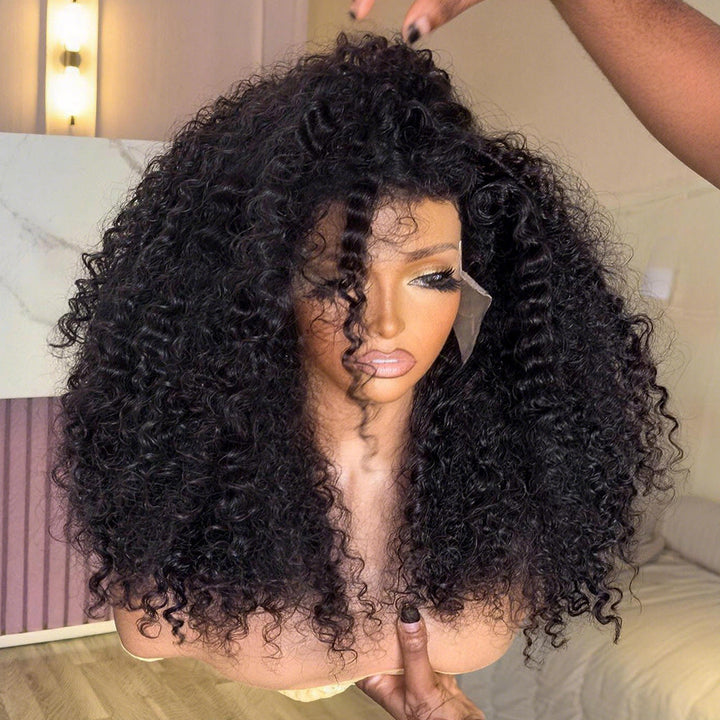 300% Density Luxury custom wigs Glueless 13x4 Full Lace Front Curly Wigs Virgin Human Hair Transparent Lace Front Wig Super Double Drawn Level - Bangjazz Hair