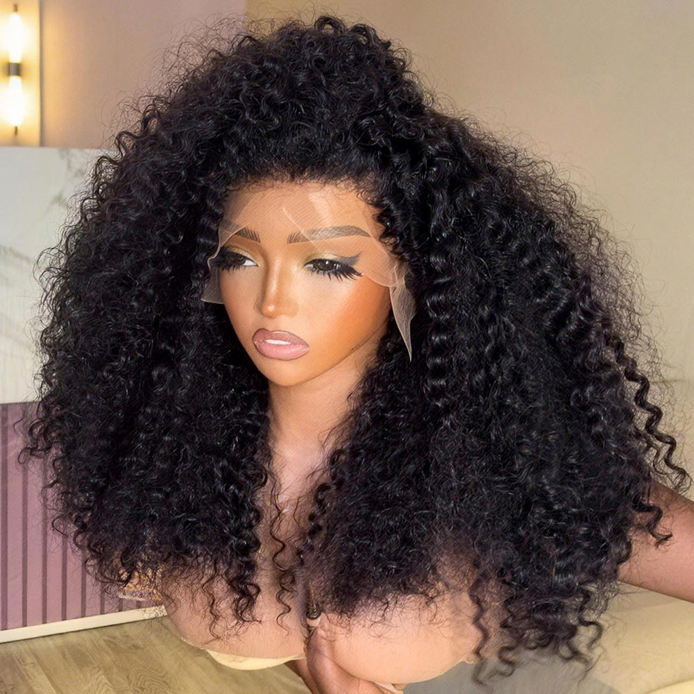 300% Density Luxury custom wigs Glueless 13x4 Full Lace Front Curly Wigs Virgin Human Hair Transparent Lace Front Wig Super Double Drawn Level - Bangjazz Hair