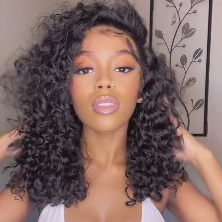 Glueless Short Afro Curly Bob Wig 4x4 / 13x4 Brazilian Curly Hair Bangjazz Hair