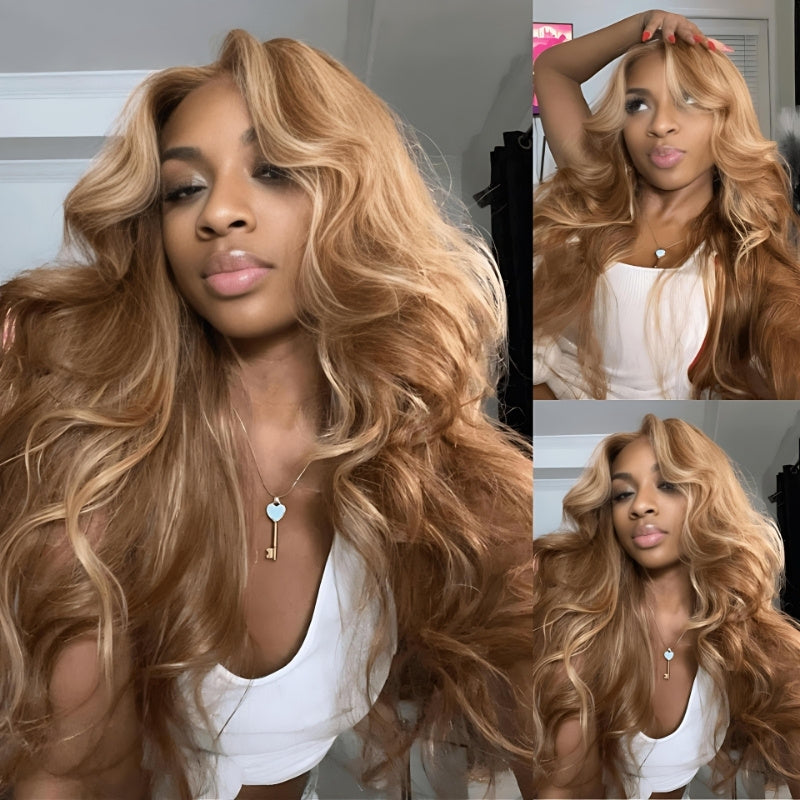Glueless Highlight Honey Blonde Body Wave 13x4 / 13x6 Pre Everything Bleach Knots Put On And Go Human Hair Wig - Bangjazz Hair