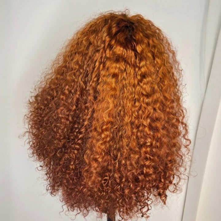 Ginger Orange Color Pixie Curly Glueless Transparent Lace Front Wigs Pre Everything Bob Wigs Human Hair -Bangjazz Hair