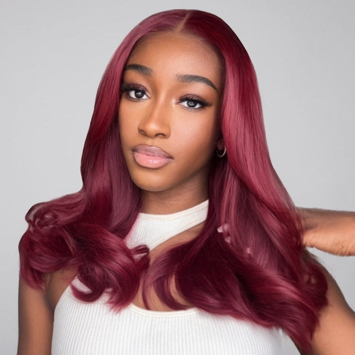 Straight Glueless 7x5 / 13x4 Lace Front Wig Pre Everything 99J Burgundy Red Colored Transparent Lace Human Hair Wigs- Bangjazz Hair