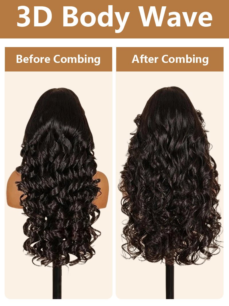 Double Drawn 3D Loose Wave Raw Human Hair Transparent Full Lace Front Glueless Wig with Curtain Bangs