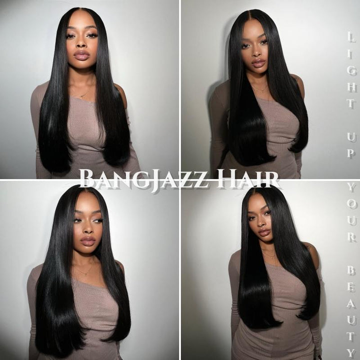 BangJazz Dark Brown Long Silk Double Drawn Straight Human Hair Wig Pre Bleached Knots 13X6 Lace Front Human Hair Wig Glueless Virgin Human Hair