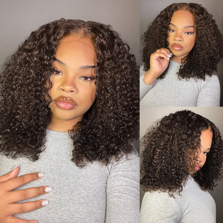 BANGJAZZ Short Kinky Curly Ready to Wear Glueless Wigs Pre Cut Lace Bleached Konts Closure Wigs Human Hair Wig 200% Density Lace Front Wigs Pre Plucked For Women