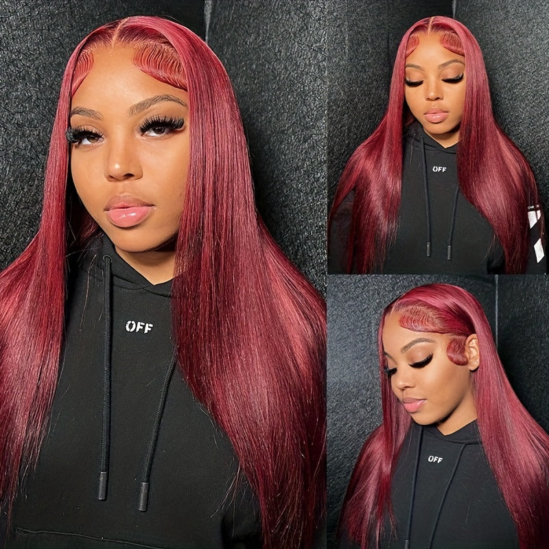 Straight Glueless 7x5 / 13x4 Lace Front Wig Pre Everything 99J Burgundy Red Colored Transparent Lace Human Hair Wigs- Bangjazz Hair