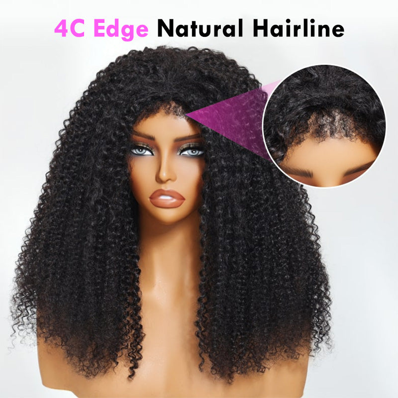 3 In 1 Half Wig | Kinky Curly Put On &amp; Go Invisible Drawstring Glueless Flip Over Half Wig Beginner Friendly