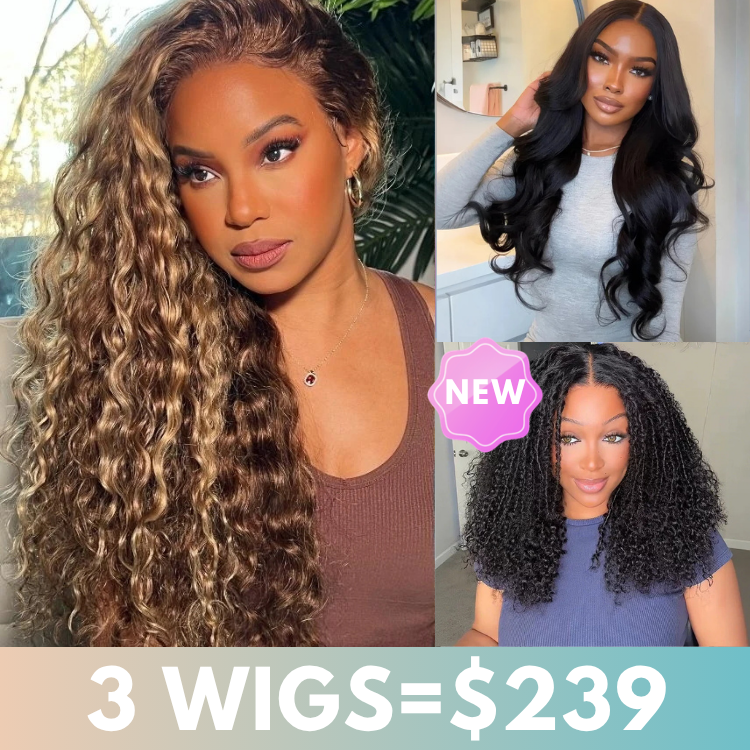 16" Honey Blonde 13x4 Lace Front Wig+18" Body Wave 13x6 Lace Front Wig+14" Bohemian Curly 7x5 Lace Wig