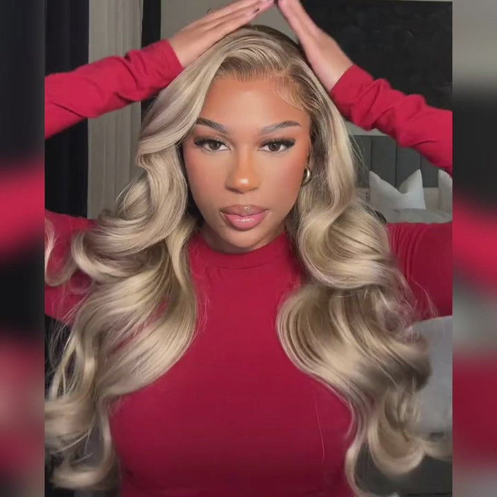 Blonde Highlight Champagne Color 13x4 HD Transparent Lace 613 Body Wave / Straight Human Hair Wigs 180% Density