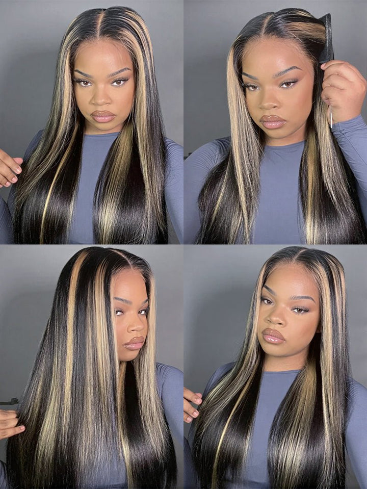 BangJazz Dark Brown Long Silk Double Drawn Straight Human Hair Wig Pre Bleached Knots 13X6 Lace Front Human Hair Wig Glueless Raw Human Hair
