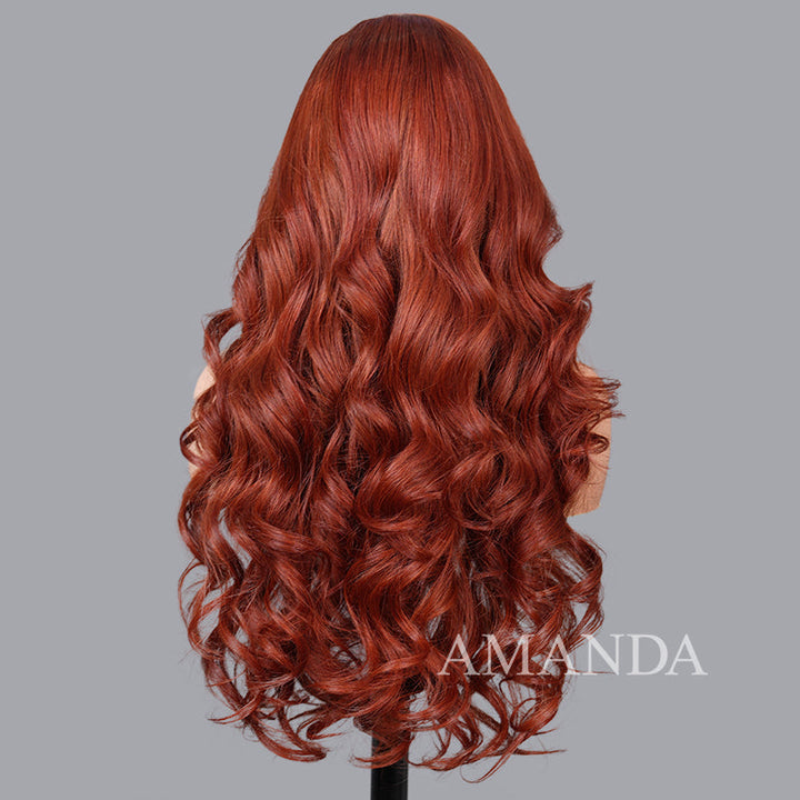 7x5 Lace Pre-styled Reddish Brown Body Wave Glueless Wig HD Transparent Lace Frontal Wig