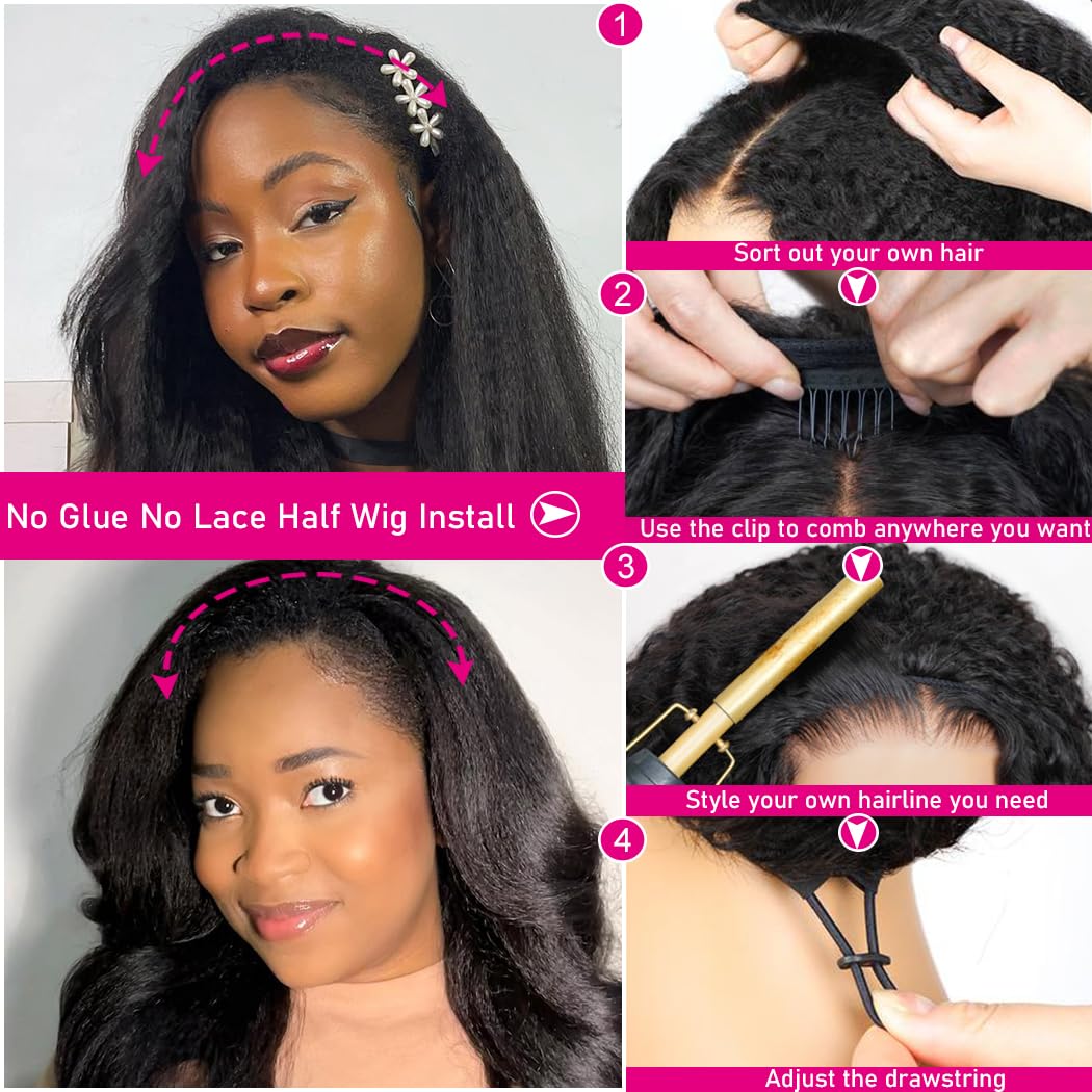 Bangjazz Half Wig With Drawstring Invisible Hairline Seamless Flip Over Wig Glueless Human Wigs Beginner Friendly