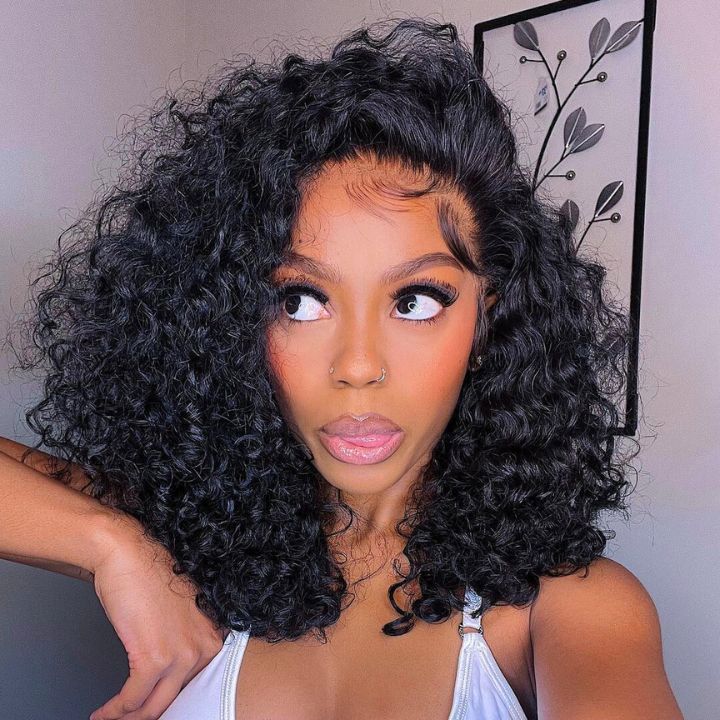 Glueless Short Afro Curly Bob Wig 4x4 / 13x4 Brazilian Curly Hair Bangjazz Hair