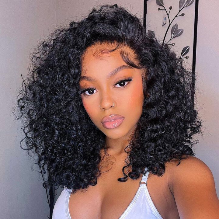Glueless Short Afro Curly Bob Wig 4x4 / 13x4 Brazilian Curly Hair Bangjazz Hair