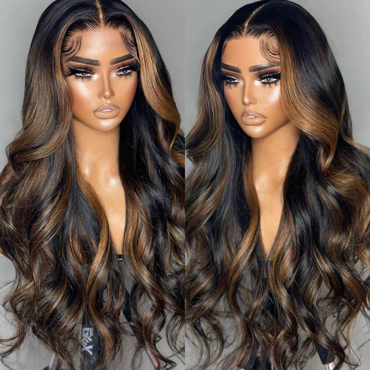 Blayage Highlight 1B/30 Color Body Wave Human Hair 13x4 Lace Front Wigs - Bangjazz Hair