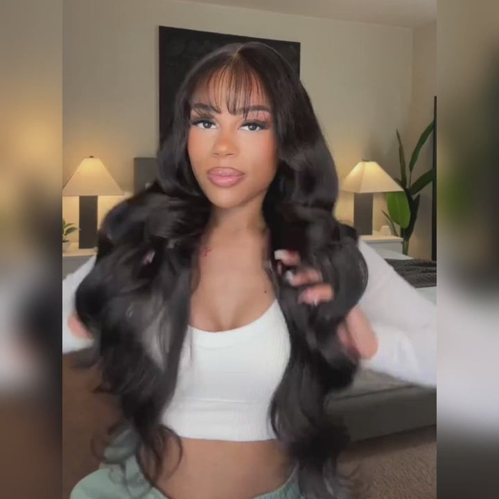 200% Density Loose Wave 13x4 Pre-Everything Lace Frontal Fluffy Wig With Face Framing Curtain Bangs