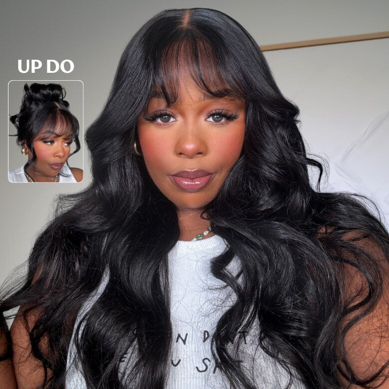 200% Density Loose Wave 13x4 Pre-Everything Lace Frontal Fluffy Wig With Face Framing Curtain Bangs
