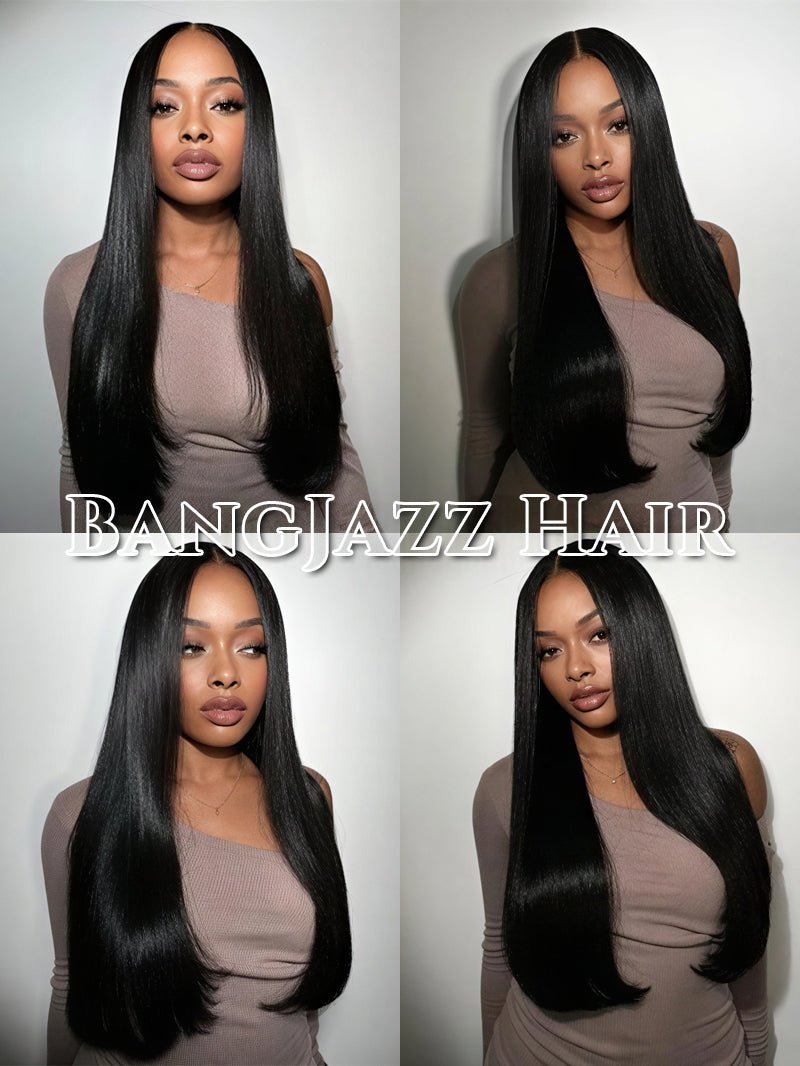 BangJazz Dark Brown Long Silk Double Drawn Straight Human Hair Wig Pre Bleached Knots 13X6 Lace Front Human Hair Wig Glueless Raw Human Hair